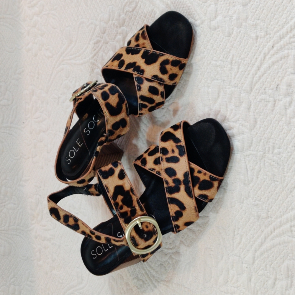 Sole Society Leopard Print Heal Sandals - Picture 2 of 11